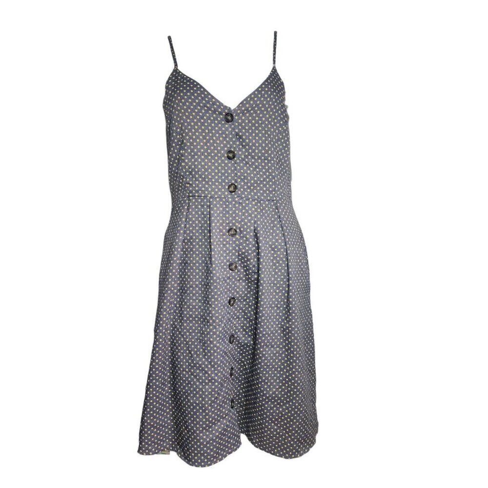 Umgee Dress Womens S Small Grey Gray Yellow Polka Dots Retro Pinup Button Front